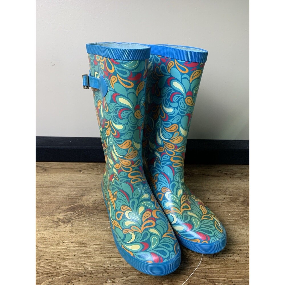 🌻2 for $20🌻 LL Bean Wellie Rain Boots Kids Blue Paisley Girls Size 6 Outdoor